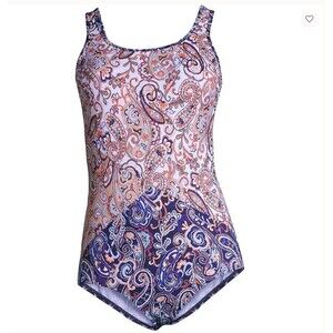lands end swimsuit women's 2 xs new $83 chlorine resistant 1 piece paisley blue